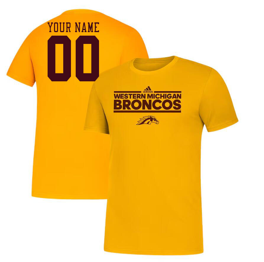 Custom Western Michigan Broncos Name And Number Tshirts-Gold